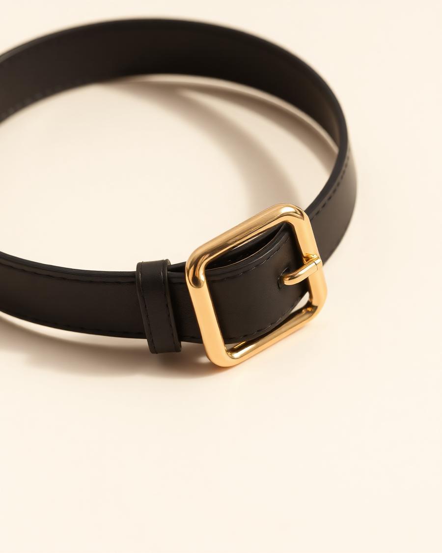Black Leather Gold-Buckle Belt