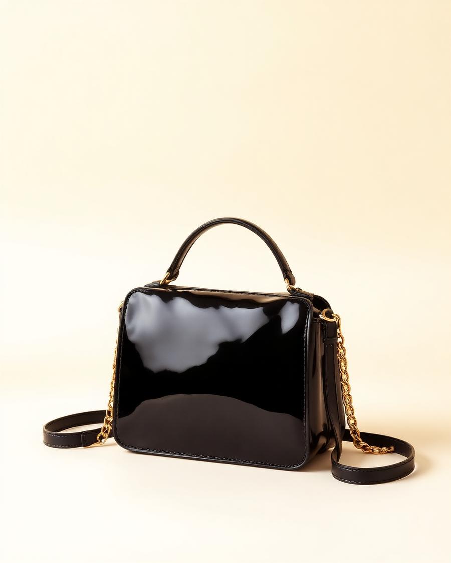 Black Patent Box Shoulder Bag