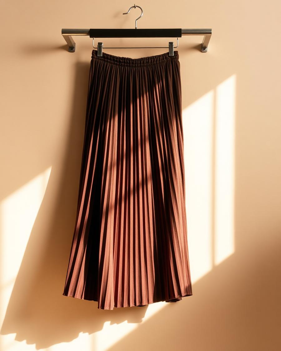 Rose Satin Pleated Midi Skirt